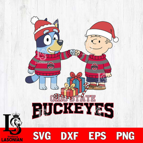 Ohio State Buckeyes Bluey With Charlie Brown Christmas File Cut, NCAA SVG DXF EPS PNG FILE, Digital Download,Instant Download, Silhouette