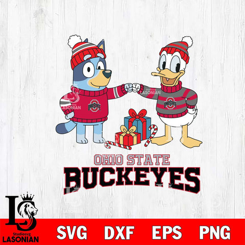 Ohio State Buckeyes Bluey With Donald Duck Christmas File Cut, NCAA SVG DXF EPS PNG FILE, Digital Download,Instant Download, Silhouette