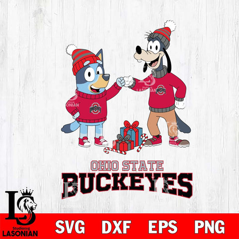 Ohio State Buckeyes Bluey With Goofy Christmas File Cut, NCAA SVG DXF EPS PNG FILE, Digital Download,Instant Download, Silhouette