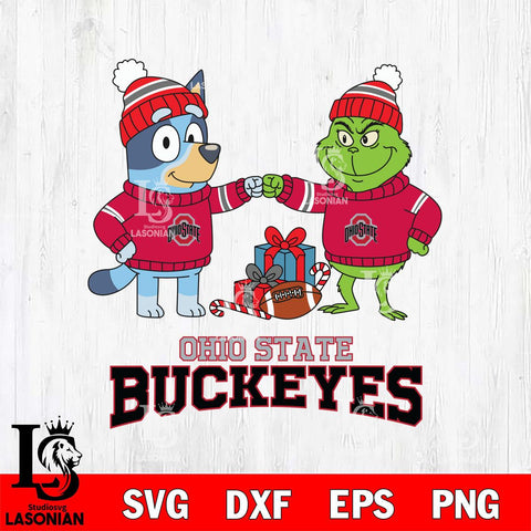 Ohio State Buckeyes Bluey With Grinch Christmas File Cut, NCAA SVG DXF EPS PNG FILE, Digital Download,Instant Download, Silhouette