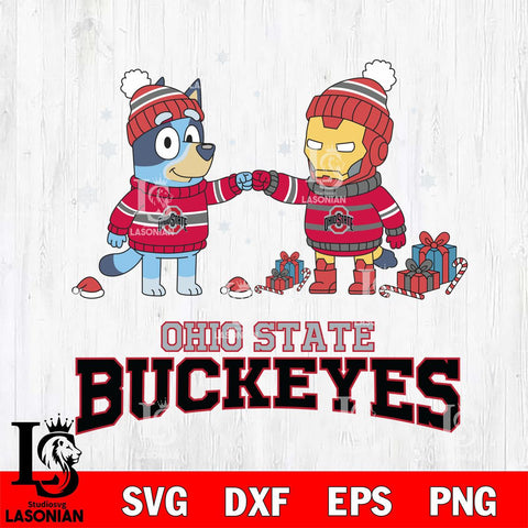 Ohio State Buckeyes Bluey With Iron man Christmas File Cut, NCAA SVG DXF EPS PNG FILE, Digital Download,Instant Download, Silhouette
