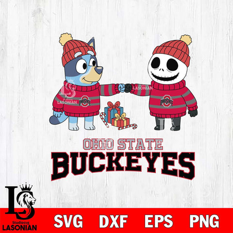 Ohio State Buckeyes Bluey With Jack Skellington Christmas File Cut, NCAA SVG DXF EPS PNG FILE, Digital Download,Instant Download, Silhouette