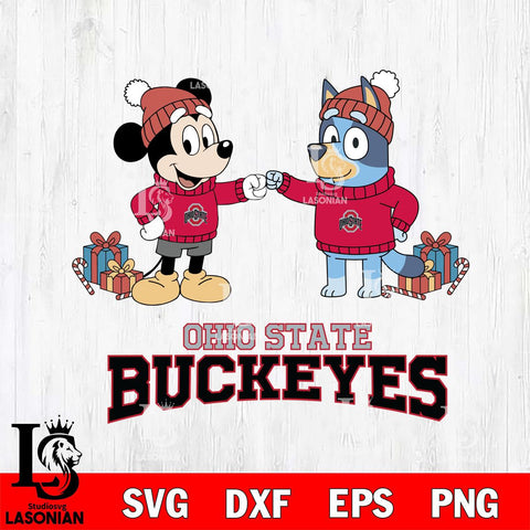 Ohio State Buckeyes Bluey With Mickey Christmas File Cut, NCAA SVG DXF EPS PNG FILE, Digital Download,Instant Download, Silhouette
