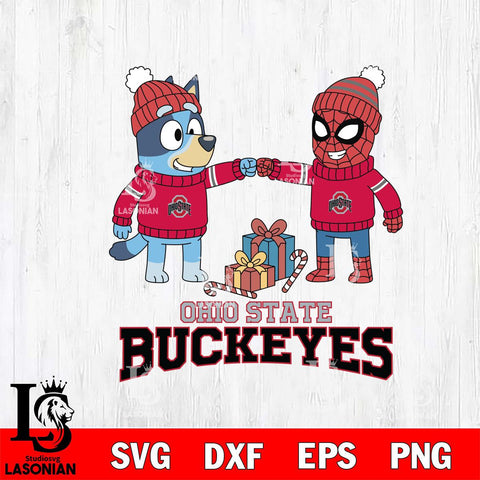 Ohio State Buckeyes Bluey With Spider man Christmas File Cut, NCAA SVG DXF EPS PNG FILE, Digital Download,Instant Download, Silhouette