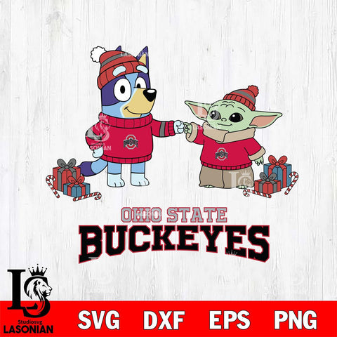 Ohio State Buckeyes Bluey With Yoda Christmas File Cut, NCAA SVG DXF EPS PNG FILE, Digital Download,Instant Download, Silhouette