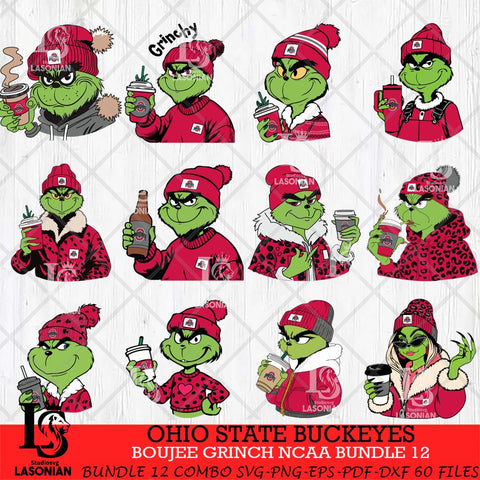 Ohio State Buckeyes Boujee Grinch NCAA Bundle 12 SVG Eps Dxf Png File, Digital Download, Instant Download