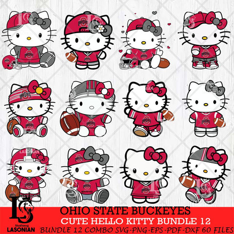 Ohio State Buckeyes Cute Hello Kitty Bundle 12 SVG Eps Dxf Png File, NCAA Bundle svg, Digital Download, Instant Download