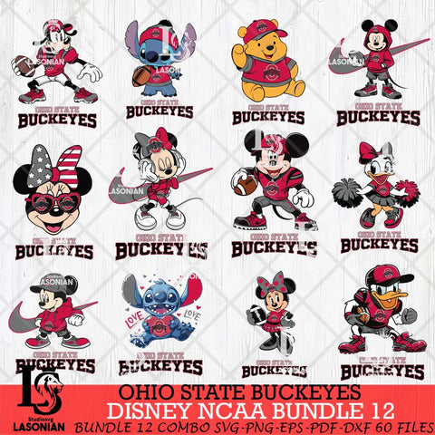 Ohio State Buckeyes Disney NCAA Bundle Svg PNG 12 Svg Eps Dxf Png File, Digital Download