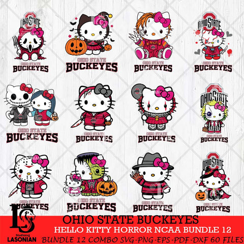 Ohio State Buckeyes Hello Kitty Horror NCAA Bundle 12 SVG Svg Eps Dxf Png File, Digital Download