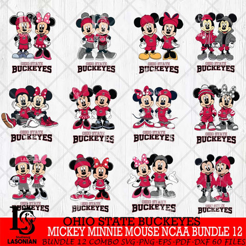 Ohio State Buckeyes Mickey Minnie Mouse NCAA Bundle 12 Svg Eps Dxf Png File, Bundle NCAA svg , File Cut , Digital Download , Instant Download, Cut Svg Files