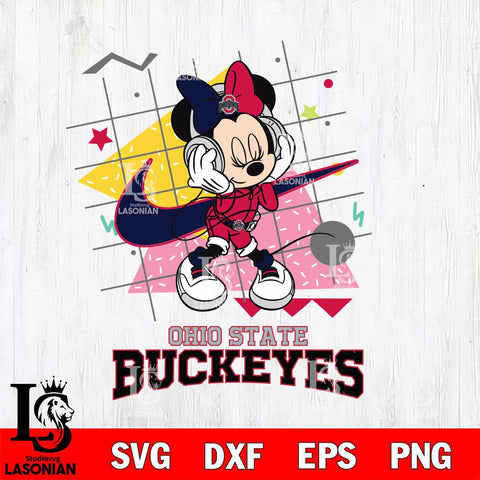 Ohio State Buckeyes Minnie Mouse Dancing SVG DXF EPS PNG FILE, NCAA File Cut,Digital Download,Instant Download