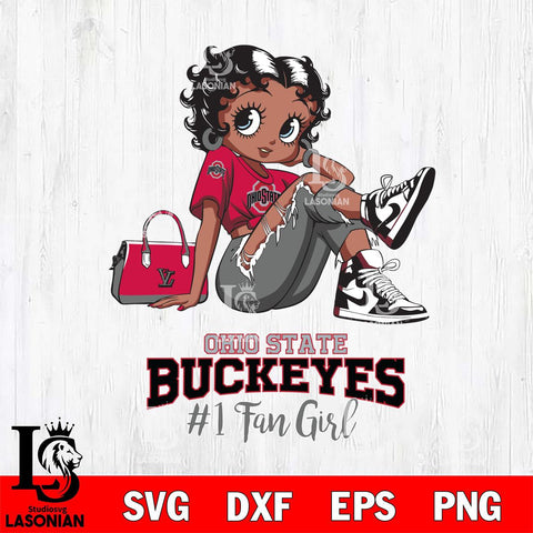Ohio State Buckeyes #1 Black Fan Girl Betty Boop, Svg Eps Dxf Png File, Digital Download