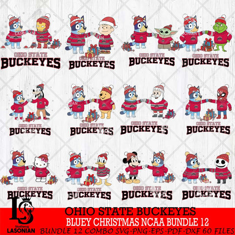 Ohio State Buckeyes  Bluey friends christmas NCAA Bundle File Cut,Bundle NCAA SVG DXF EPS PNG FILE, Digital Download,Instant Download, Silhouette