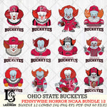 Ohio State Buckeyes  Pennywise Horror NCAA Bundle 12 SVG Svg Eps Dxf Png File, Digital Download