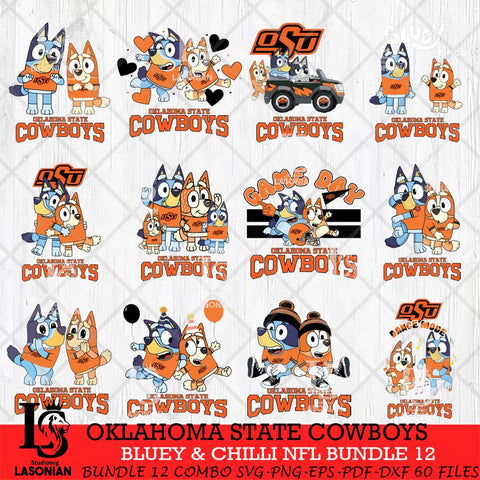 Oklahoma State Cowboys Bluey & Bingo Bundle 12 SVG Svg Eps Dxf Png File, Bundle NCAA svg, Digital Download, Instant Download