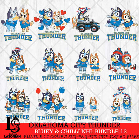 Oklahoma City Thunder Bluey & Bingo NBA Bundle 12 SVG Eps Dxf Png File, Bundle NBA svg, Digital Download, Instant Download