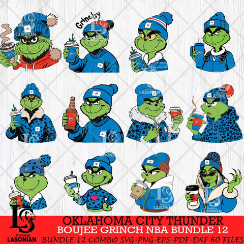 Oklahoma City Thunder Boujee Grinch NBA Bundle 12 SVG Eps Dxf Png File, Digital Download, Instant Download