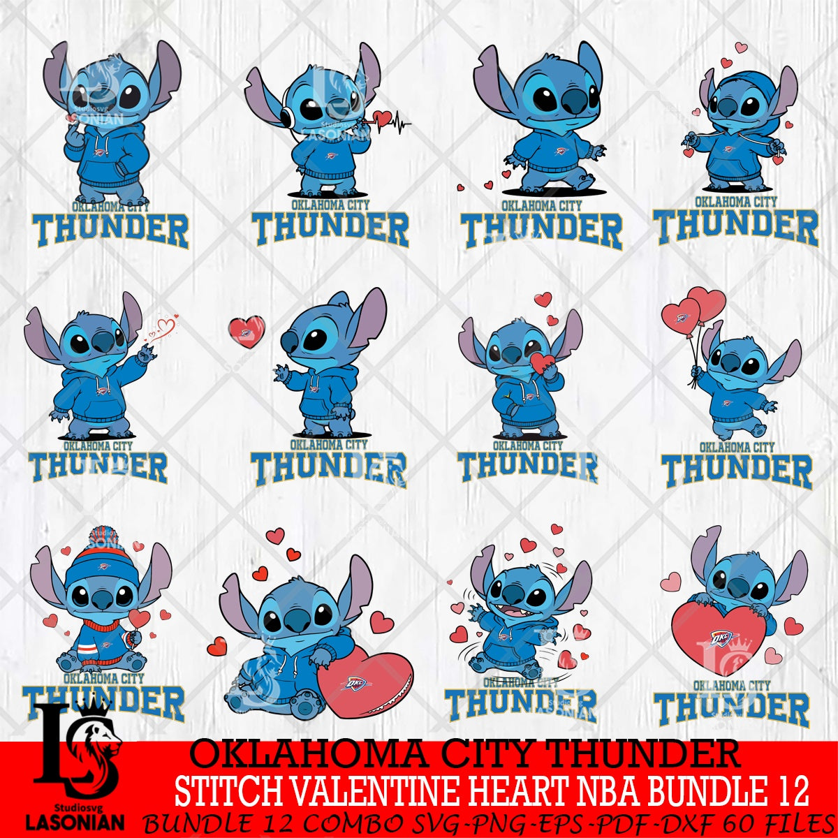 Oklahoma City Thunder Stitch Valentine Heart NBA Bundle File cut ...