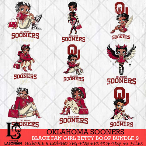 Oklahoma Sooners Black Fan Girl Betty Boop Bundle 9, Svg Eps Dxf Png File, Digital Download