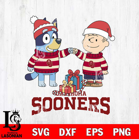 Oklahoma Sooners Bluey With Charlie Brown Christmas File Cut, NCAA SVG DXF EPS PNG FILE, Digital Download,Instant Download, Silhouette