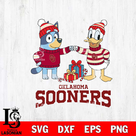 Oklahoma Sooners Bluey With Donald Duck Christmas File Cut, NCAA SVG DXF EPS PNG FILE, Digital Download,Instant Download, Silhouette