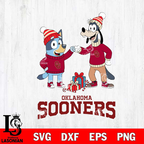 Oklahoma Sooners Bluey With Goofy Christmas File Cut, NCAA SVG DXF EPS PNG FILE, Digital Download,Instant Download, Silhouette
