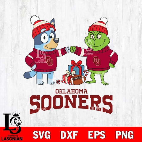 Oklahoma Sooners Bluey With Grinch Christmas File Cut, NCAA SVG DXF EPS PNG FILE, Digital Download,Instant Download, Silhouette