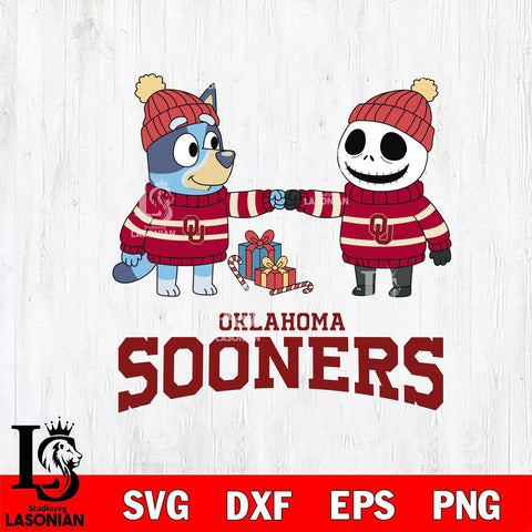 Oklahoma Sooners Bluey With Jack Skellington Christmas File Cut, NCAA SVG DXF EPS PNG FILE, Digital Download,Instant Download, Silhouette