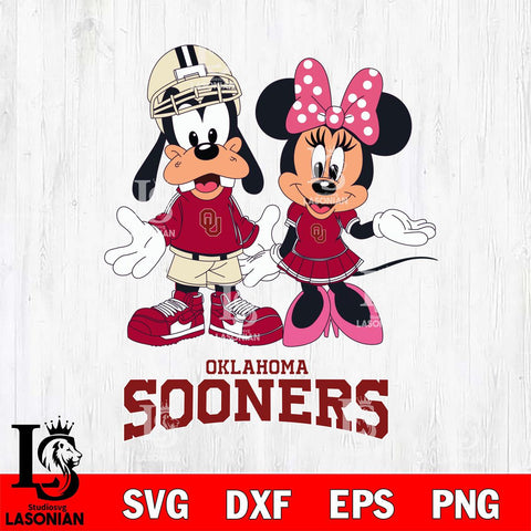 Oklahoma Sooners Goofy and Minnie mouse Football SVG DXF EPS PNG FILE,NCAA svg ,Football Digital Download,Instant Download, Silhouette