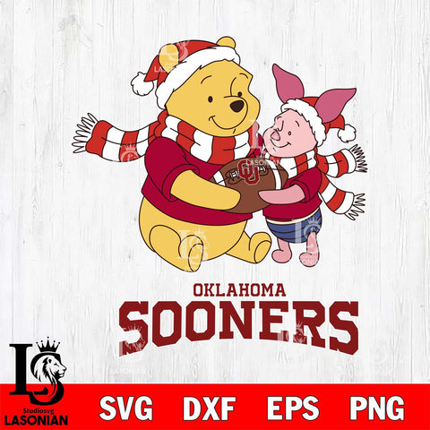 Oklahoma Sooners Winnie the Pooh & Piglet Football Cricut,Christmas SVG DXF EPS PNG FILE, NCAA Digital Download,Instant Download, Silhouette