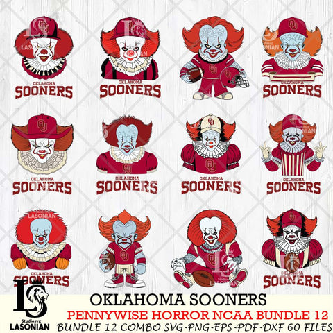 Oklahoma Sooners  Pennywise Horror NCAA Bundle 12 SVG Svg Eps Dxf Png File, Digital Download