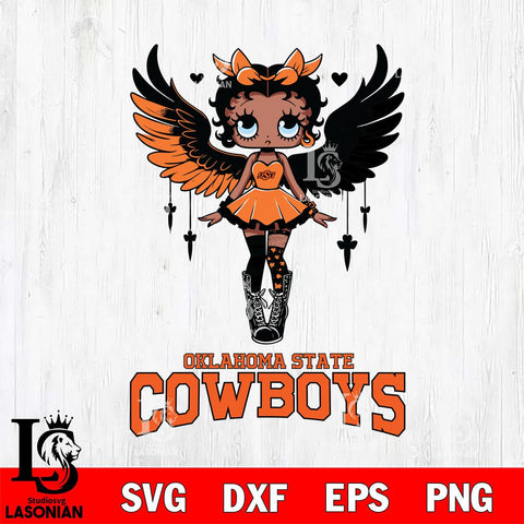 Oklahoma State Cowboys Anglel Black Fan Girl Betty Boop, Svg Eps Dxf Png File, Digital Download