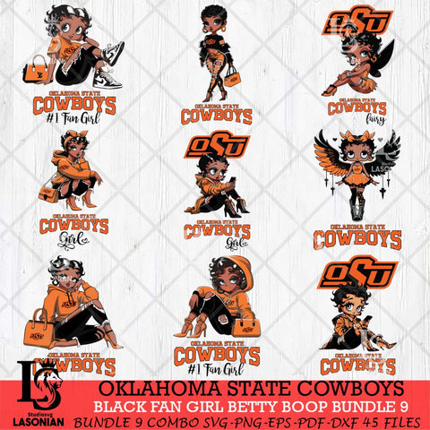 Oklahoma State Cowboys Black Fan Girl Betty Boop Bundle 9, Svg Eps Dxf Png File, Digital Download