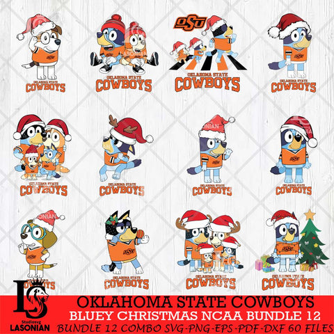 Oklahoma State Cowboys Bluey Christmas NCAA Bundle 12 Cricut File Cut Files , Bluey Cricut , Christmas Svg , Bluey svg , Digital Download, dxf eps png pdf file