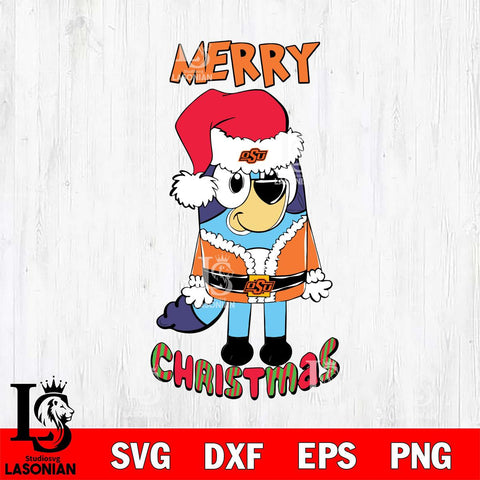 Oklahoma State Cowboys Bluey Merry Christmas Bluey Santa Claus Svg Eps Dxf Png File, Digital Download