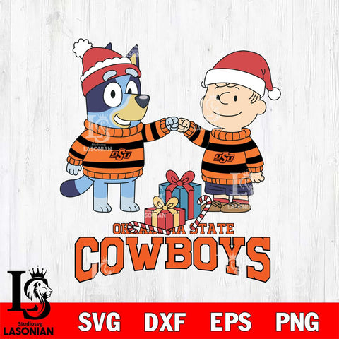 Oklahoma State Cowboys Bluey With Charlie Brown Christmas File Cut, NCAA SVG DXF EPS PNG FILE, Digital Download,Instant Download, Silhouette