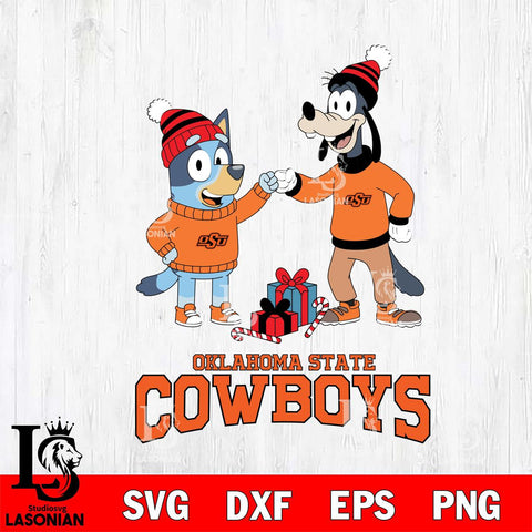 Oklahoma State Cowboys Bluey With Goofy Christmas File Cut, NCAA SVG DXF EPS PNG FILE, Digital Download,Instant Download, Silhouette