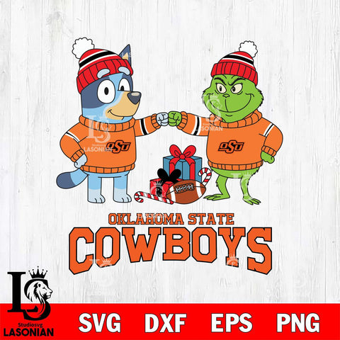 Oklahoma State Cowboys Bluey With Grinch Christmas File Cut, NCAA SVG DXF EPS PNG FILE, Digital Download,Instant Download, Silhouette