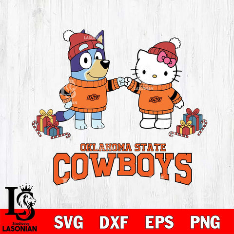 Oklahoma State Cowboys Bluey With Hello kitty Christmas File Cut, NCAA SVG DXF EPS PNG FILE, Digital Download,Instant Download, Silhouette