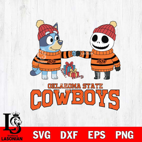 Oklahoma State Cowboys Bluey With Jack Skellington Christmas File Cut, NCAA SVG DXF EPS PNG FILE, Digital Download,Instant Download, Silhouette