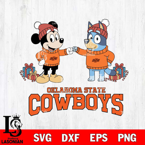 Oklahoma State Cowboys Bluey With Mickey Christmas File Cut, NCAA SVG DXF EPS PNG FILE, Digital Download,Instant Download, Silhouette