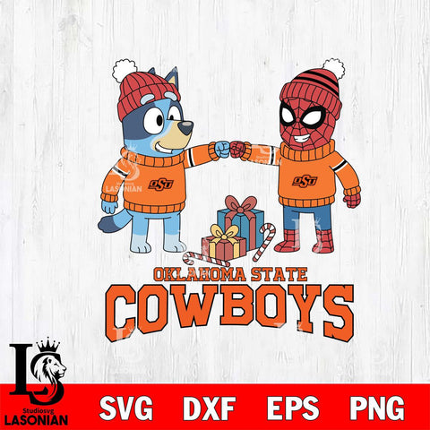 Oklahoma State Cowboys Bluey With Spider man Christmas File Cut, NCAA SVG DXF EPS PNG FILE, Digital Download,Instant Download, Silhouette