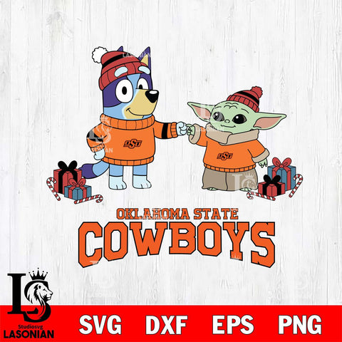 Oklahoma State Cowboys Bluey With Yoda Christmas File Cut, NCAA SVG DXF EPS PNG FILE, Digital Download,Instant Download, Silhouette