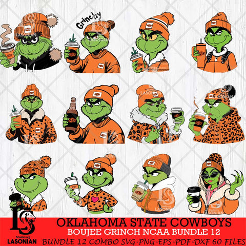 Oklahoma State Cowboys Boujee Grinch NCAA Bundle 12 SVG Eps Dxf Png File, Digital Download, Instant Download