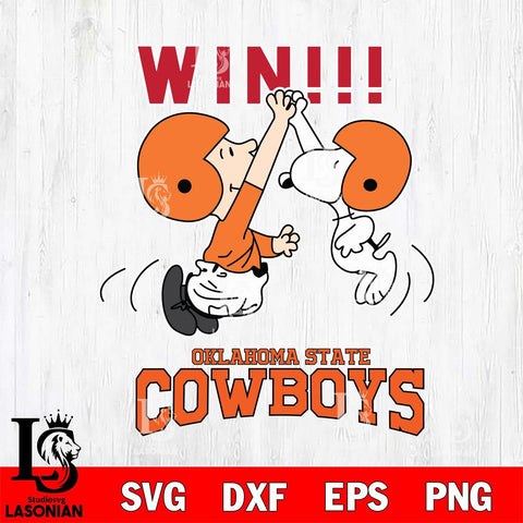 Oklahoma State Cowboys Charlie Brown and Snoopy Win Svg Eps Dxf Png File, NCAA svg , Digital Download , Instant Download, Cricut File