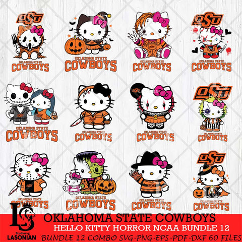 Oklahoma State Cowboys Hello Kitty Horror NCAA Bundle 12 SVG Svg Eps Dxf Png File, Digital Download