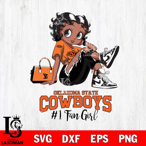 Oklahoma State Cowboys #1 Black Fan Girl Betty Boop, Svg Eps Dxf Png File, Digital Download