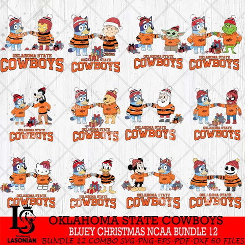 Oklahoma State Cowboys  Bluey friends christmas NCAA Bundle File Cut,Bundle NCAA SVG DXF EPS PNG FILE, Digital Download,Instant Download, Silhouette