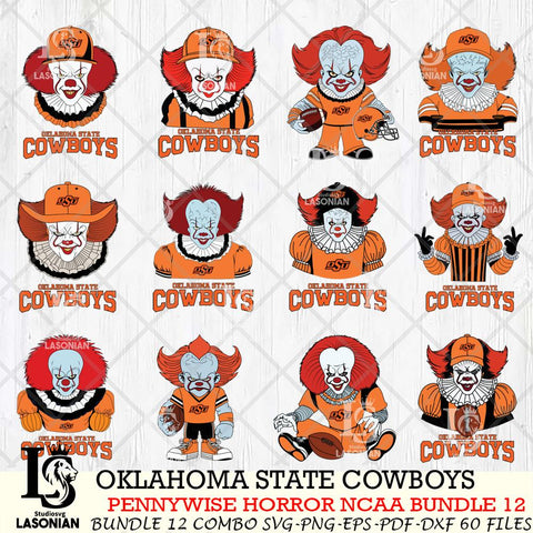 Oklahoma State Cowboys  Pennywise Horror NCAA Bundle 12 SVG Svg Eps Dxf Png File, Digital Download