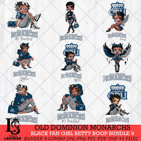 Old Dominion Monarchs Black Fan Girl Betty Boop Bundle 9, Svg Eps Dxf Png File, Digital Download